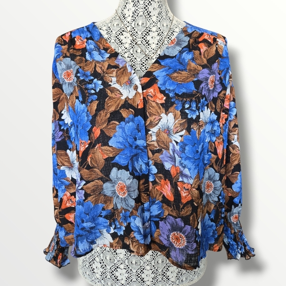 Zara | Tops | Zara Blue And Brown Floral Blouse | Poshmark